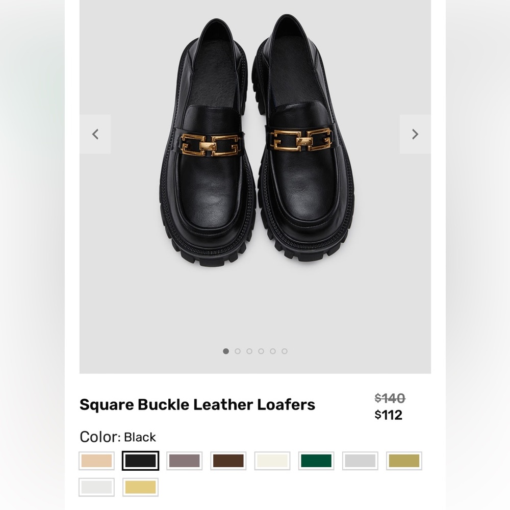 Vegan Leather Chunky Heeled Loafers with Gold Chain (Black) - Lattelier (Size 6)